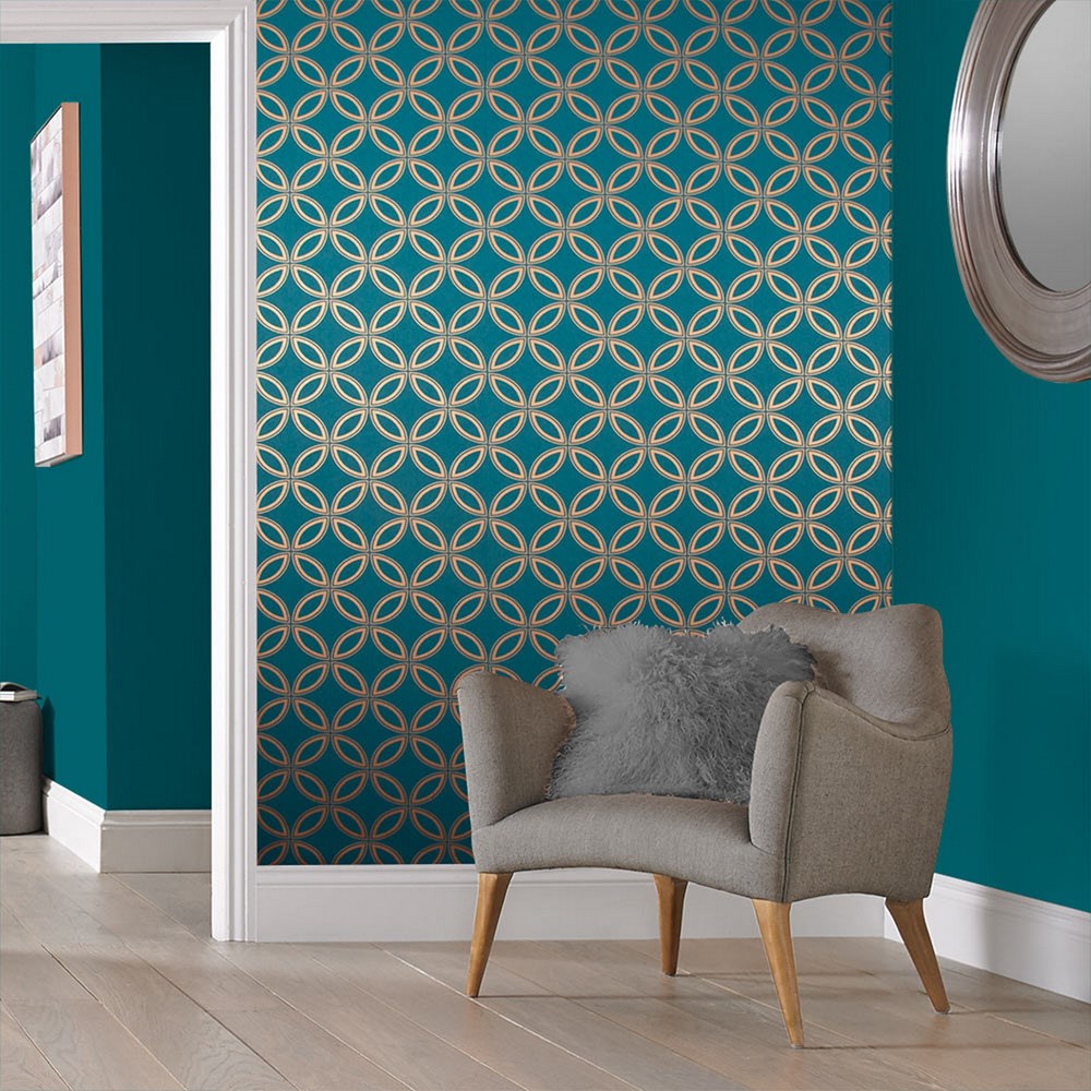 Eternity Geometric Wallpaper 104068 by Graham & Brown in Teal Gold